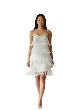 AIDA White Flapper Dress Rhinestones & Fringe Size Medium NWT